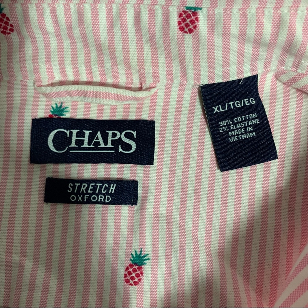 Chaps Shirt Mens XL‎ Pink Striped Pineapple Pattern Long Sleeve Button Up Oxford - Picture 4 of 5